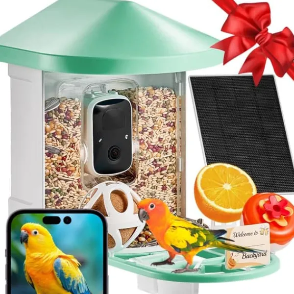 Smart fågelmatare med kamera 2K HD, AI-artidentifiering, automatisk fångst, hållbara material, perfekt för fågelentusiaster