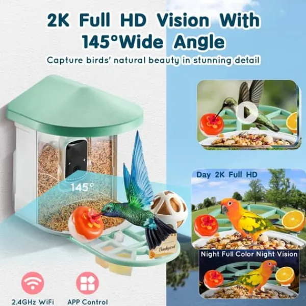 Smart fågelmatare med kamera 2K HD, AI-artidentifiering, automatisk fångst, hållbara material, perfekt för fågelentusiaster