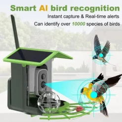 Smart fågelmatarkamera | 2K-video till mobilen med rörelsevarning | Automatisk fågelidentifiering