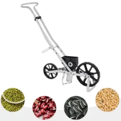 Såmaskin & gödselspridare - Handdriven - Justerbart sådjup 5–40 mm - Aluminium - 3,8 kg - 96×31,3×95 cm - Silver