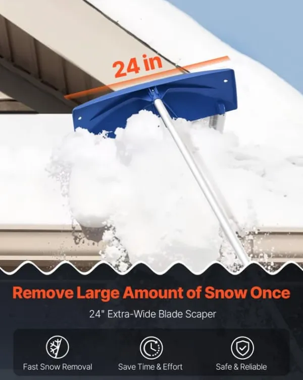 New Snöraka för tak/Taksnöskrapa - Teleskopisk - PP-plastblad 60 cm - Räckvidd 1,18–5,55 m - Med hjul - Halkfritt handtag - Lätt - För snö och löv Snöborttagning
