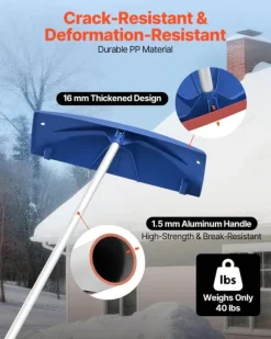 New Snöraka för tak/Taksnöskrapa - Teleskopisk - PP-plastblad 60 cm - Räckvidd 1,18–5,55 m - Med hjul - Halkfritt handtag - Lätt - För snö och löv Snöborttagning