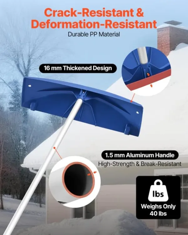 New Snöraka för tak/Taksnöskrapa - Teleskopisk - PP-plastblad 60 cm - Räckvidd 1,18–5,55 m - Med hjul - Halkfritt handtag - Lätt - För snö och löv Snöborttagning