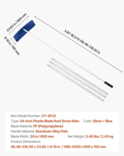 New Snöraka för tak/Taksnöskrapa - Teleskopisk - PP-plastblad 60 cm - Räckvidd 1,18–5,55 m - Med hjul - Halkfritt handtag - Lätt - För snö och löv Snöborttagning