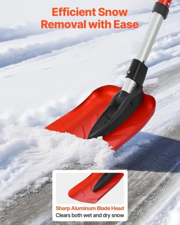 Hot Snöskyffel - Hopfällbar - Blad 22 cm - Justerbar längd 91–102 cm - D-handtag - Lätt aluminiumlegering - Ergonomisk Snöborttagning