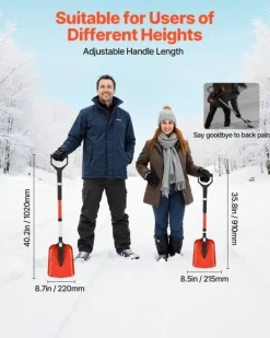 Hot Snöskyffel - Hopfällbar - Blad 22 cm - Justerbar längd 91–102 cm - D-handtag - Lätt aluminiumlegering - Ergonomisk Snöborttagning