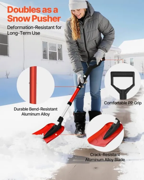 Hot Snöskyffel - Hopfällbar - Blad 22 cm - Justerbar längd 91–102 cm - D-handtag - Lätt aluminiumlegering - Ergonomisk Snöborttagning