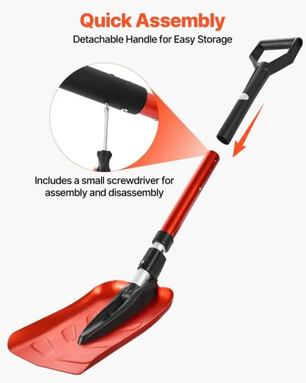 Hot Snöskyffel - Hopfällbar - Blad 22 cm - Justerbar längd 91–102 cm - D-handtag - Lätt aluminiumlegering - Ergonomisk Snöborttagning