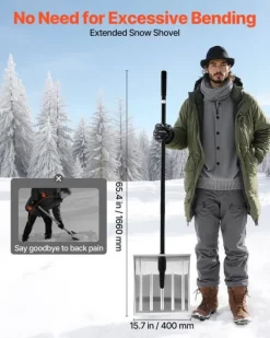 Outlet Snöskyffel - Snöskovel 40 cm - Aluminiumlegering - Halkfritt Grepp - Lätt - Avtagbart Skaft - Stor Kapacitet - För Uppfart Snöborttagning