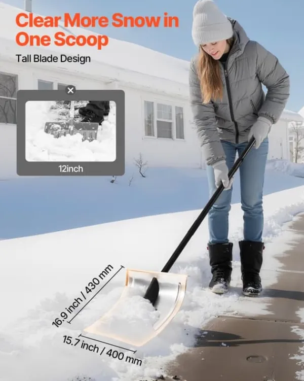 Outlet Snöskyffel - Snöskovel 40 cm - Aluminiumlegering - Halkfritt Grepp - Lätt - Avtagbart Skaft - Stor Kapacitet - För Uppfart Snöborttagning