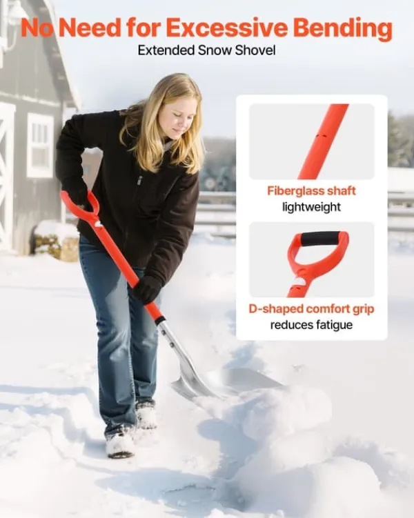 Snöskyffel för uppfart - Snöplogskyffel - 35 cm Bredd - Aluminiumlegering - D-format Handtag - Lättvikt - Stor Kapacitet