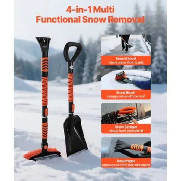 Snöskyffel och snöborste 87x107 cm svart, teleskopisk, plast