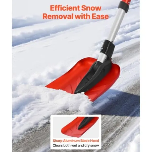Snöskyffel, 91-102x22 cm, Röd, Fällbart verktyg i aluminiumlegering Snöborttagning