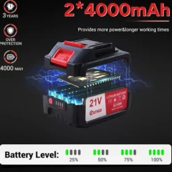 Snöslunga Elektrisk Trådlös, 21V, Batterier 2*4000mAh, Justerbart Handtag, Bredd 16cm