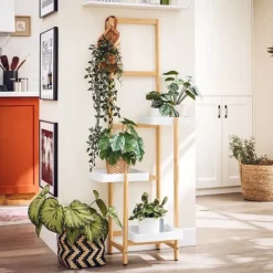 Online SoBuy Blomställ Växtstativ inomhus hörn trä växt hylla Växthylla STR13-WN Krukor & Växtbehållare