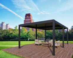 SOL PRO Bioklimatisk Pergola 4 x 4 m i aluminium med automatiskt justerbart tak och LED-belysning – antracitfärgad