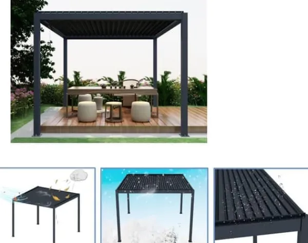 SOL PRO Bioklimatisk Pergola 4 x 4 m i aluminium med automatiskt justerbart tak och LED-belysning – antracitfärgad