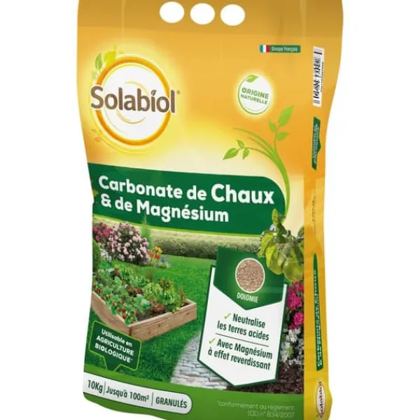 SOLABIOL Kalcium- och magnesiumkarbonat - 10kg - Granulat - Korrigerar jordens surhet - Progressiv och hållbar effekt