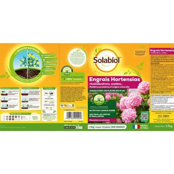 Outlet SOLABIOL SORHOY15 Gödselmedel för hortensia, rhododendron, azaleor och kamelia 100 % ekologiskt | Långvarig verkan, 1,5 kg Gödningsmedel