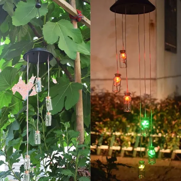 Outlet Solar Power LED Färgglad Windbell Lamp Wishing Bottle Wind Chimes Dekor för Trädgård Vinddekoration