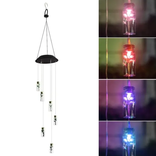 Outlet Solar Power LED Färgglad Windbell Lamp Wishing Bottle Wind Chimes Dekor för Trädgård Vinddekoration