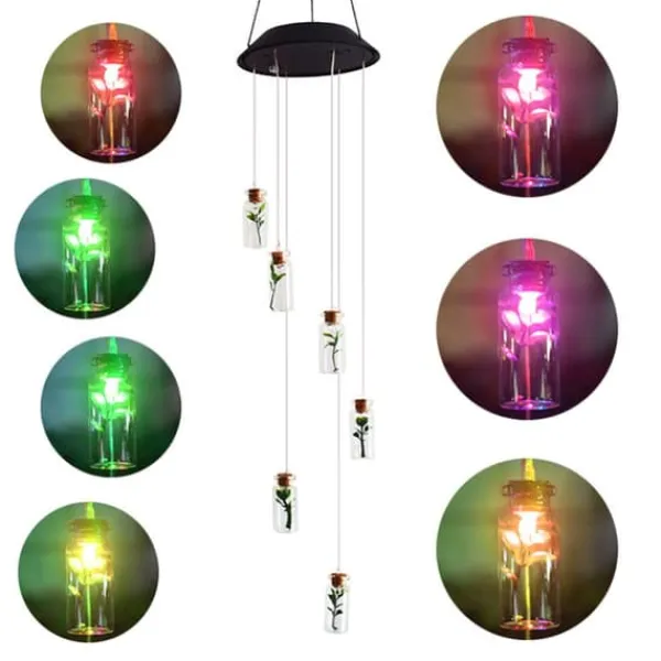 Outlet Solar Power LED Färgglad Windbell Lamp Wishing Bottle Wind Chimes Dekor för Trädgård Vinddekoration