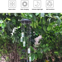 Outlet Solar Power LED Färgglad Windbell Lamp Wishing Bottle Wind Chimes Dekor för Trädgård Vinddekoration