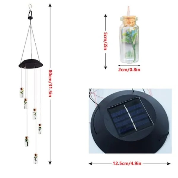 Outlet Solar Power LED Färgglad Windbell Lamp Wishing Bottle Wind Chimes Dekor för Trädgård Vinddekoration