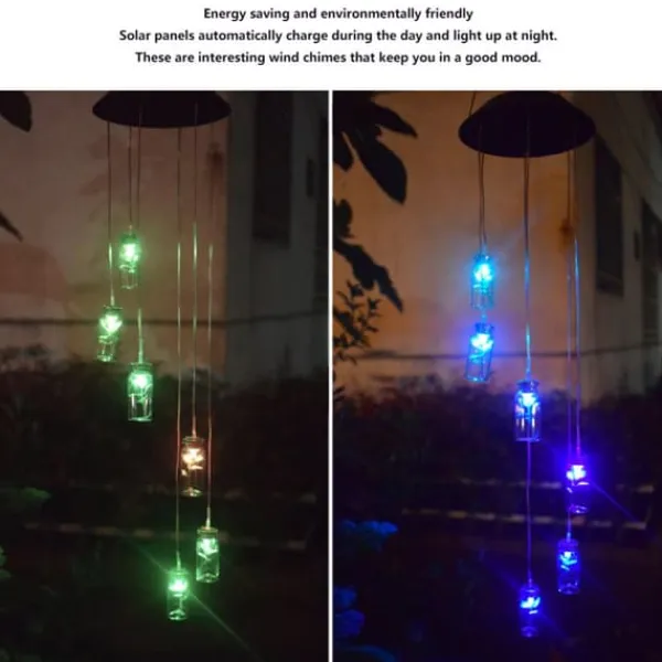 Outlet Solar Power LED Färgglad Windbell Lamp Wishing Bottle Wind Chimes Dekor för Trädgård Vinddekoration