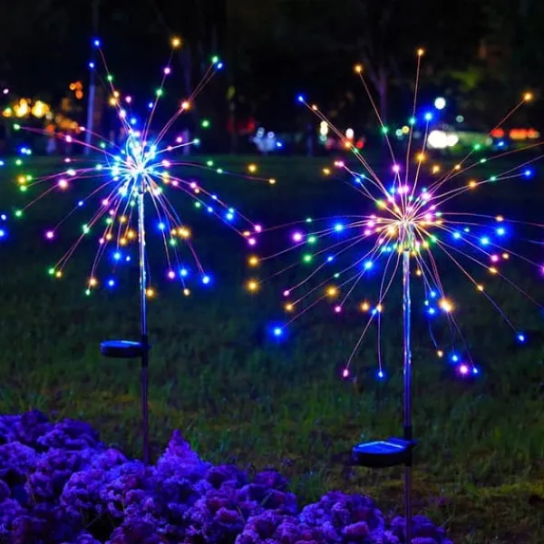 SOLAR Trädgårdslampa FÄRGGLADA Fyrverkerier upp till 200 LED JULFEST Trädgårdsprydnader