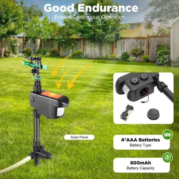 Outlet Solcellsdriven djurskrämma - Rörelseaktiverad sprinkler - Sprutvinkel 0–270° - IPX4 Stänkskydd - ABS-material - Vikt 0,8 kg - För trädgård Insektsmedel & Djuravvisande Medel
