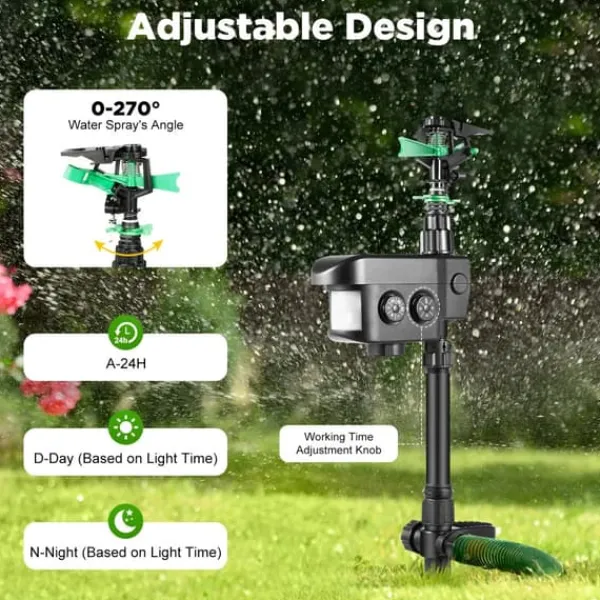 Outlet Solcellsdriven djurskrämma - Rörelseaktiverad sprinkler - Sprutvinkel 0–270° - IPX4 Stänkskydd - ABS-material - Vikt 0,8 kg - För trädgård Insektsmedel & Djuravvisande Medel