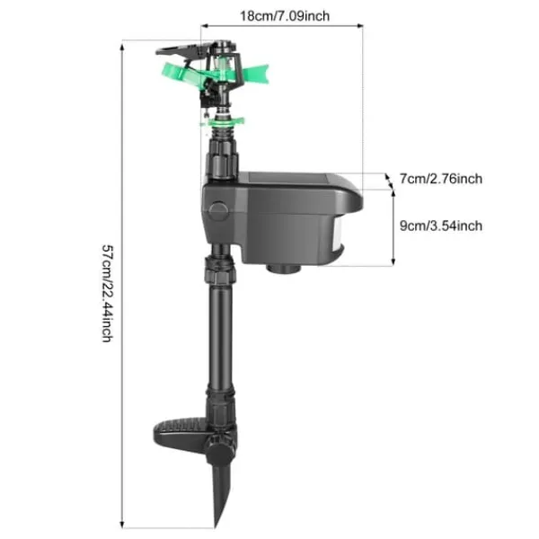 Outlet Solcellsdriven djurskrämma - Rörelseaktiverad sprinkler - Sprutvinkel 0–270° - IPX4 Stänkskydd - ABS-material - Vikt 0,8 kg - För trädgård Insektsmedel & Djuravvisande Medel