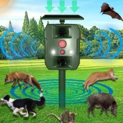 Solcellsdriven skadedjursskrämma med ultraljud, rörelsesensor och ljud Insektsmedel & Djuravvisande Medel