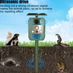 Solcellsdriven skadedjursskrämma med ultraljud, rörelsesensor och ljud Insektsmedel & Djuravvisande Medel