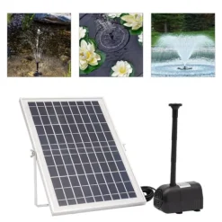 Outlet Solcellsfontänpump för damm/pool/akvarium - Vattenpump Kit - 10 W - 24 V Borstlös - Max 1000 l/h - Munstycken Ingår - Plast - Svart Fontäner & Dammar