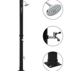 Soldusch i PVC med solenergi - Utedusch för trädgård | Färg: Svart | Storlek: 220 cm | Volym: 20 L