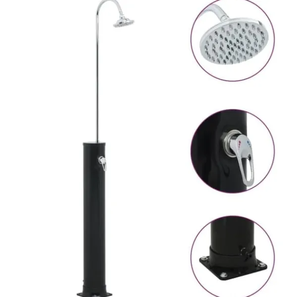 Soldusch med solenergi - Utedusch i rostfritt stål | Färg: Svart | Storlek: 214 cm | Volym: 20 L