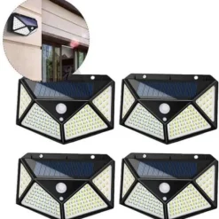 Solenergi Lampa - Icke specificerad - 100 LED - Rörelsedetektor - Vattentålig IP65 - Trädgård 4 Pack
