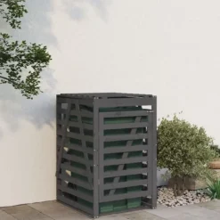 Sopkärlsskjul i massiv furu - Ventilerad design för smidig användning | Färg: Grå | Storlek: 84x90x128,5 cm