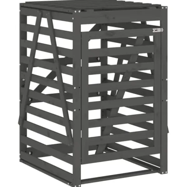 Sopkärlsskjul i massiv furu - Ventilerad design för smidig användning | Färg: Grå | Storlek: 84x90x128,5 cm