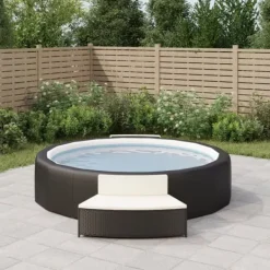 Spabänk med dynor 2 st - Väderbeständig konstrotting | Färg: Svart | Storlek: Standard Spa & Utomhusbad