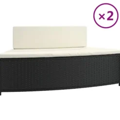 Spabänk med dynor 2 st - Väderbeständig konstrotting | Färg: Svart | Storlek: Standard Spa & Utomhusbad