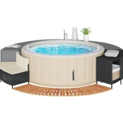Spa-kant i svart konstrotting och akaciaträ - Multifunktionell och hållbar design | Färg: Svart | Storlek: Standard