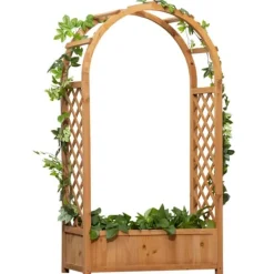 Spaljé med planteringslåda - Båge - Granträ - För klätterväxter - Mått 83 x 36 x 152 cm - Naturträ