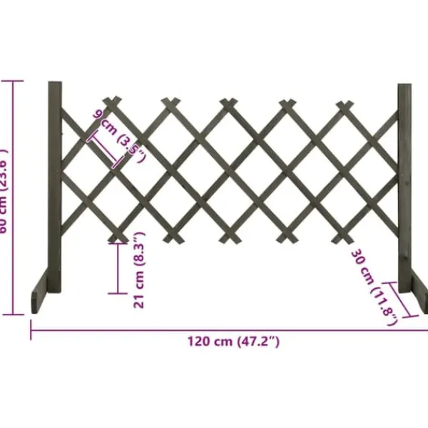 Clearance Spaljéstaket i massivt granträ - Hållbart och förlängningsbart | Storlek: 120x60 cm | Färg: Grå Valvbågar, Spaljéer, Bersåer & Pergolor