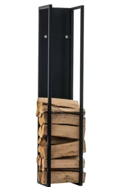 Clearance Spark Firewood Rack - Black Matt Metal, 25x25x100 cm Tillbehör Till Vedeldade Kaminer & Öppna Spisar