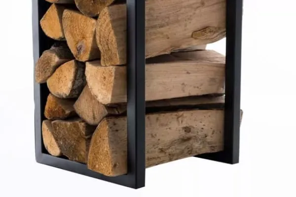 Clearance Spark Firewood Rack - Black Matt Metal, 25x25x100 cm Tillbehör Till Vedeldade Kaminer & Öppna Spisar