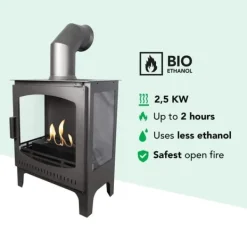 Spis bioetanol spis - Fristående modell eldstad av metall och glas - Uppvärmning 2,5 KW