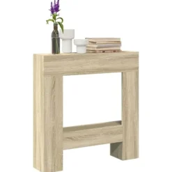 Best Spiselkrans i sonoma-ek med hylla för LED-låga | Storlek: 81x18x82 cm Öppna Spisar